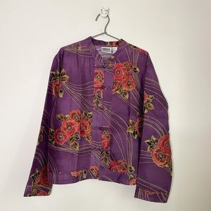 Vintage Inspired Floral Silk Kimono Purple Size 3